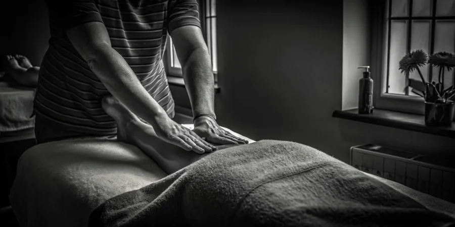 Therapeutic forearm and hand massage on a treatment table in a professional Austin bodywork studio