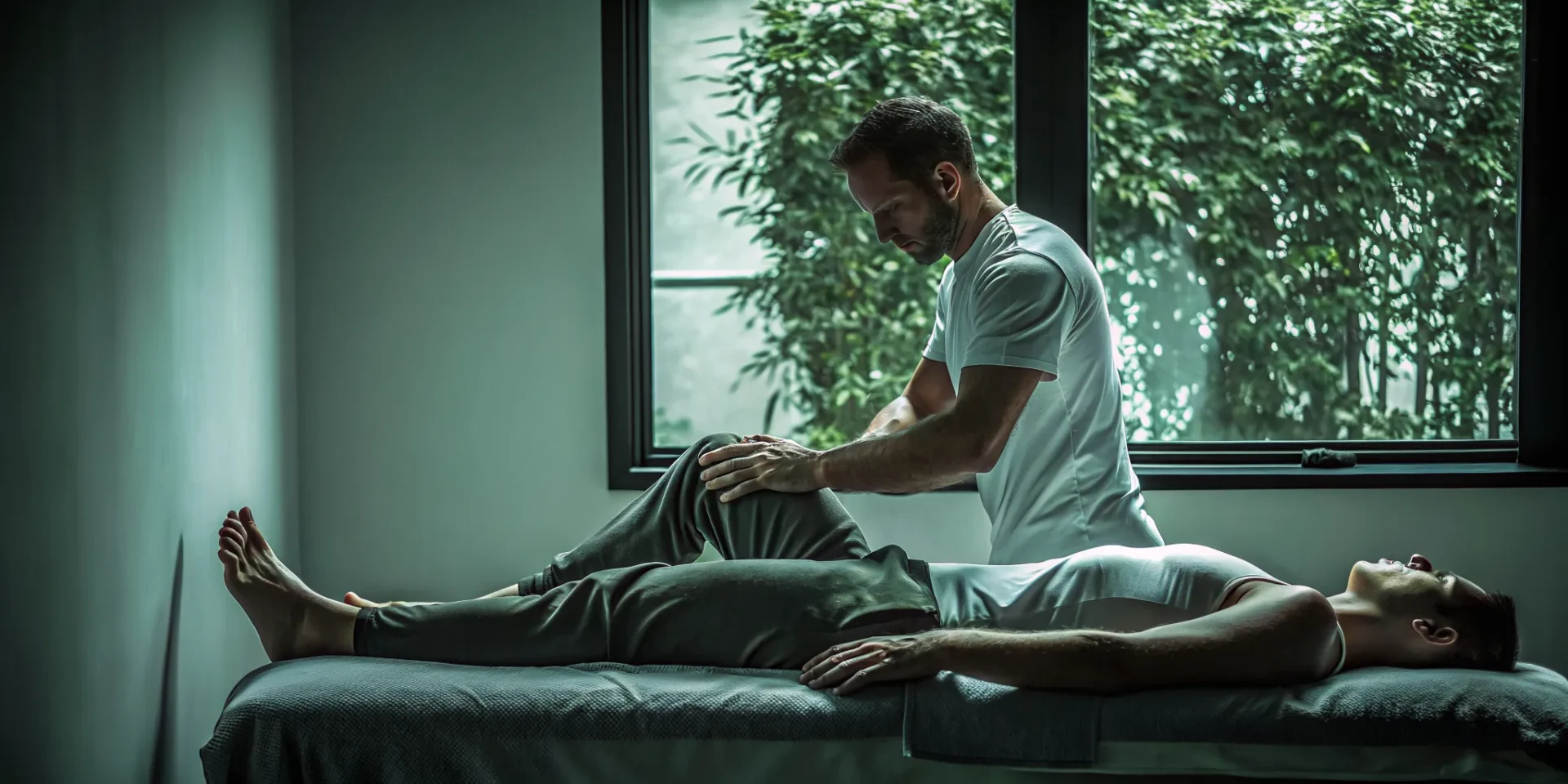 Therapist providing deep tissue massage for muscle knots in the upper back