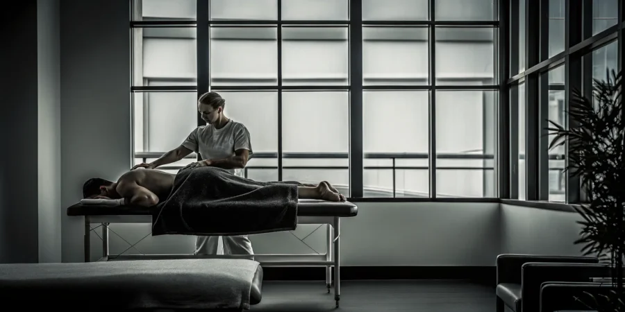 Active adult receiving fascia-first therapeutic bodywork