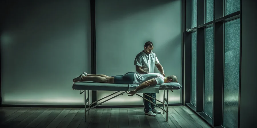 Trigger point therapy for sciatica targeting the lower back and glute muscles.