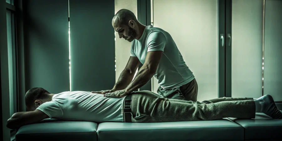 A sports therapist performing professional therapeutic bodywork on a patient's lower back at AUSTINDEEP.