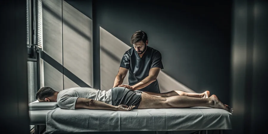 Piriformis massage for sciatica pain relief performed by a therapist on the glute muscle.
