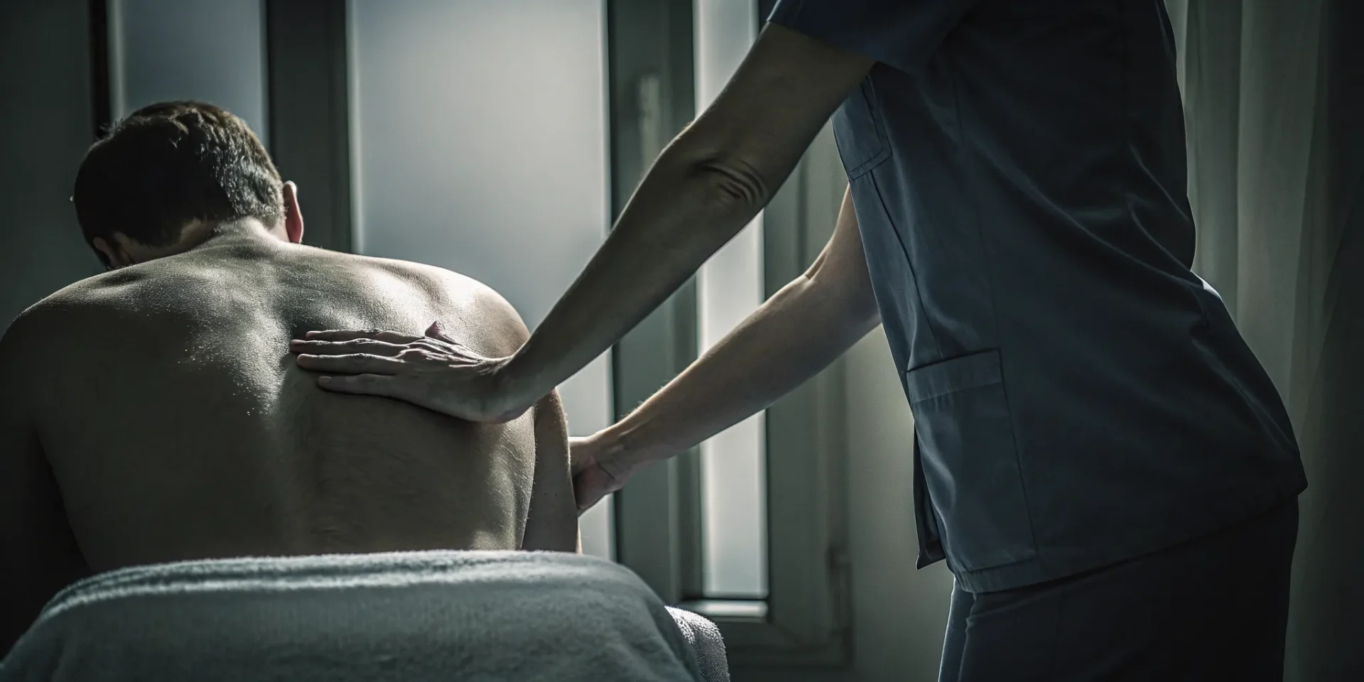 Massage treatment for a shoulder separation being applied by a therapist to the injured area.