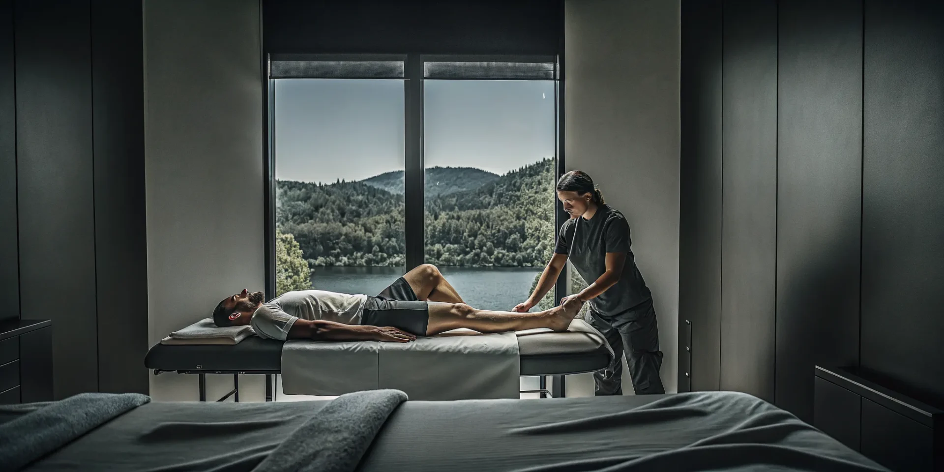 Sports recovery massage in Tarrytown with a therapist treating an athlete's legs.