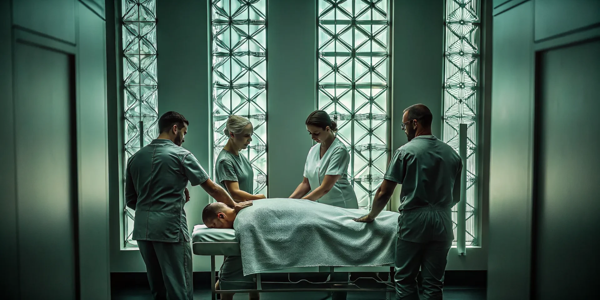 Students practice hands-on techniques in a clinical massage training program.