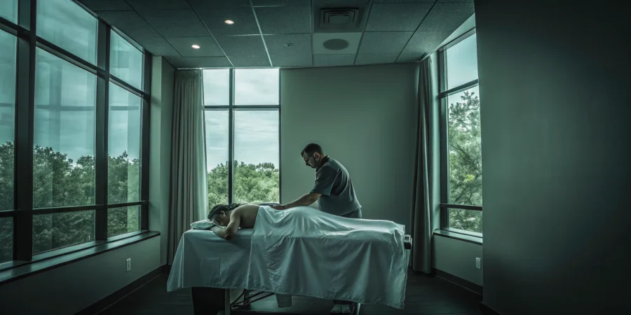 A client receives a clinical massage for chronic pain relief in West Lake Hills.
