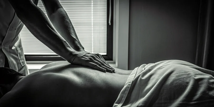 Therapist using trigger point therapy during a deep tissue massage