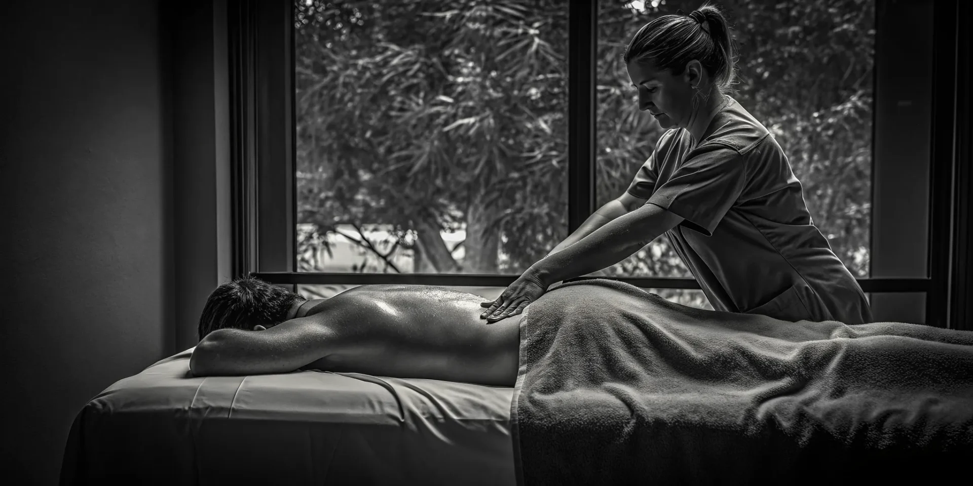Therapist applying trigger point therapy to a client's back at a studio near Zilker.