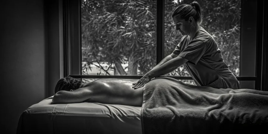 Therapist applying trigger point therapy to a client's back at a studio near Zilker.